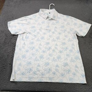 Three Sixty Six Polo Shirt Mens XL White Blue Floral Print Golf Casual